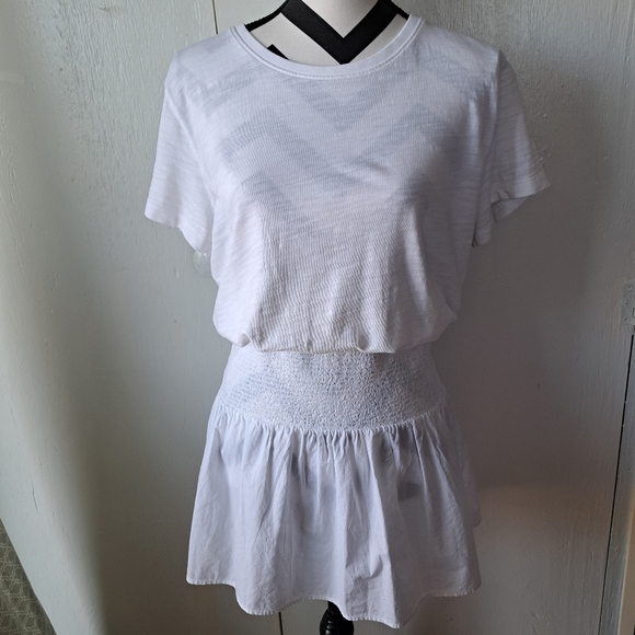 Nation LTD Dresses & Skirts - Nation Ltd. T-shirt Smocked Waist Ruffle Tiered Hem Mini Dress White SZ M